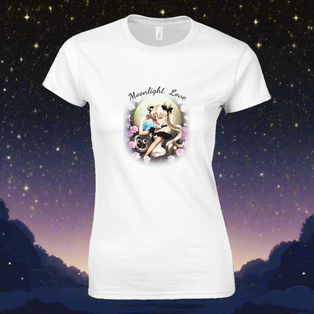 Moonlight Love Womens White Crewneck