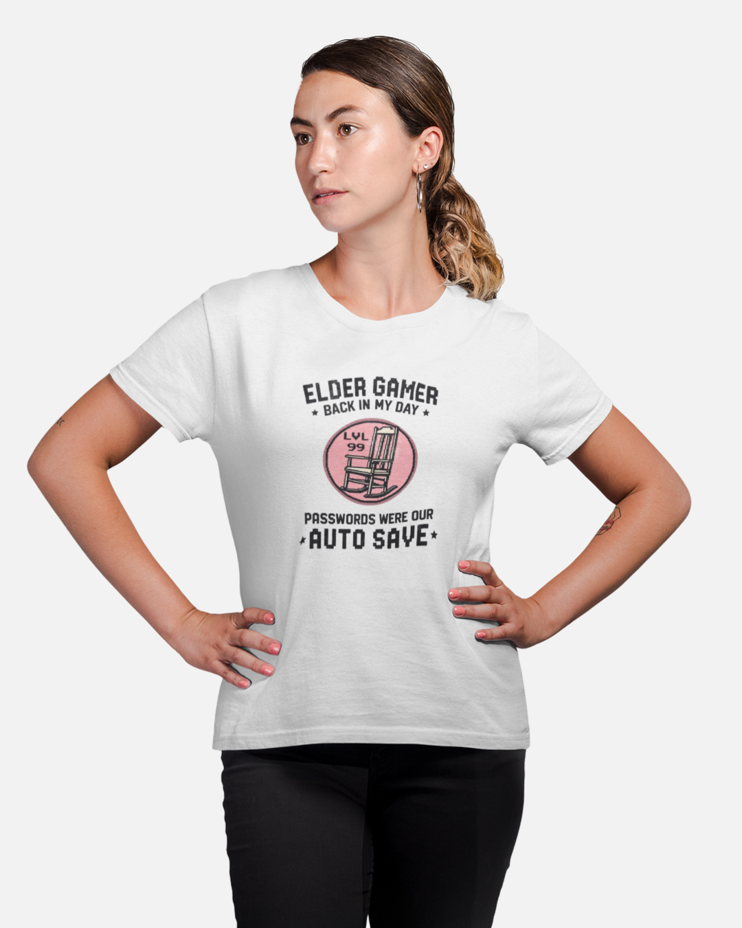 Elder Gamer: Passwords Womens White Crewneck