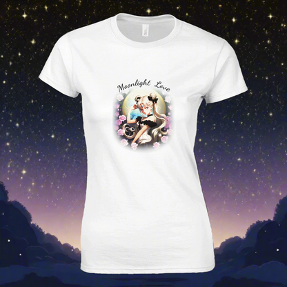 Moonlight Love Womens White Crewneck
