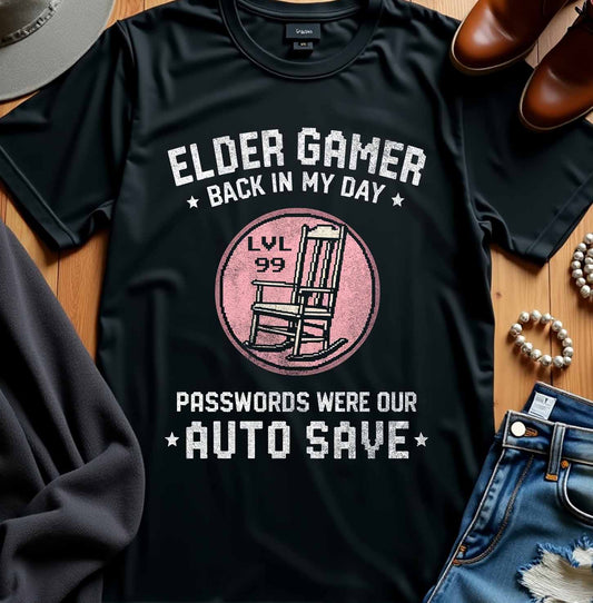 Elder Gamer: Passwords Dark Tee